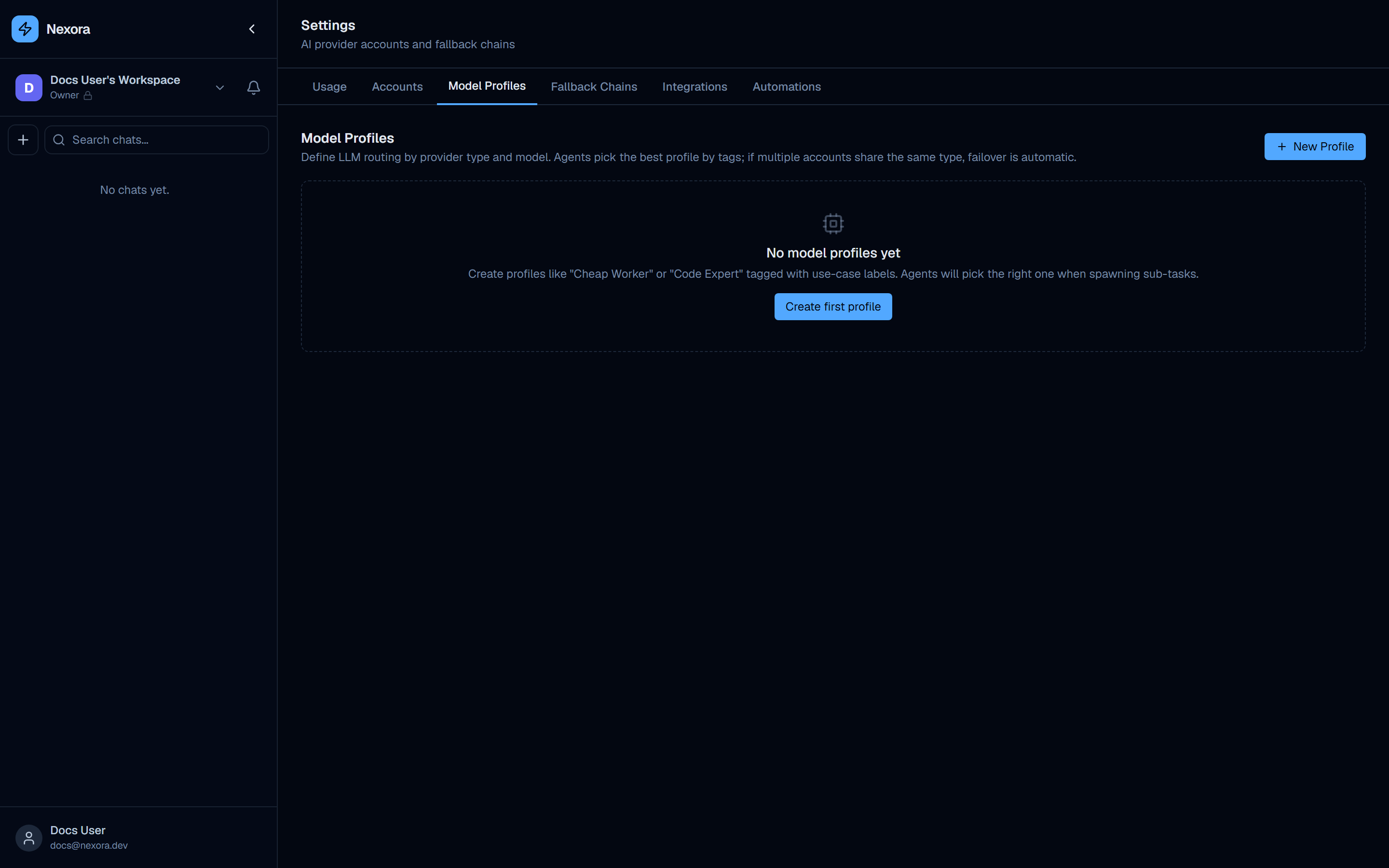 Settings Model Profiles tab