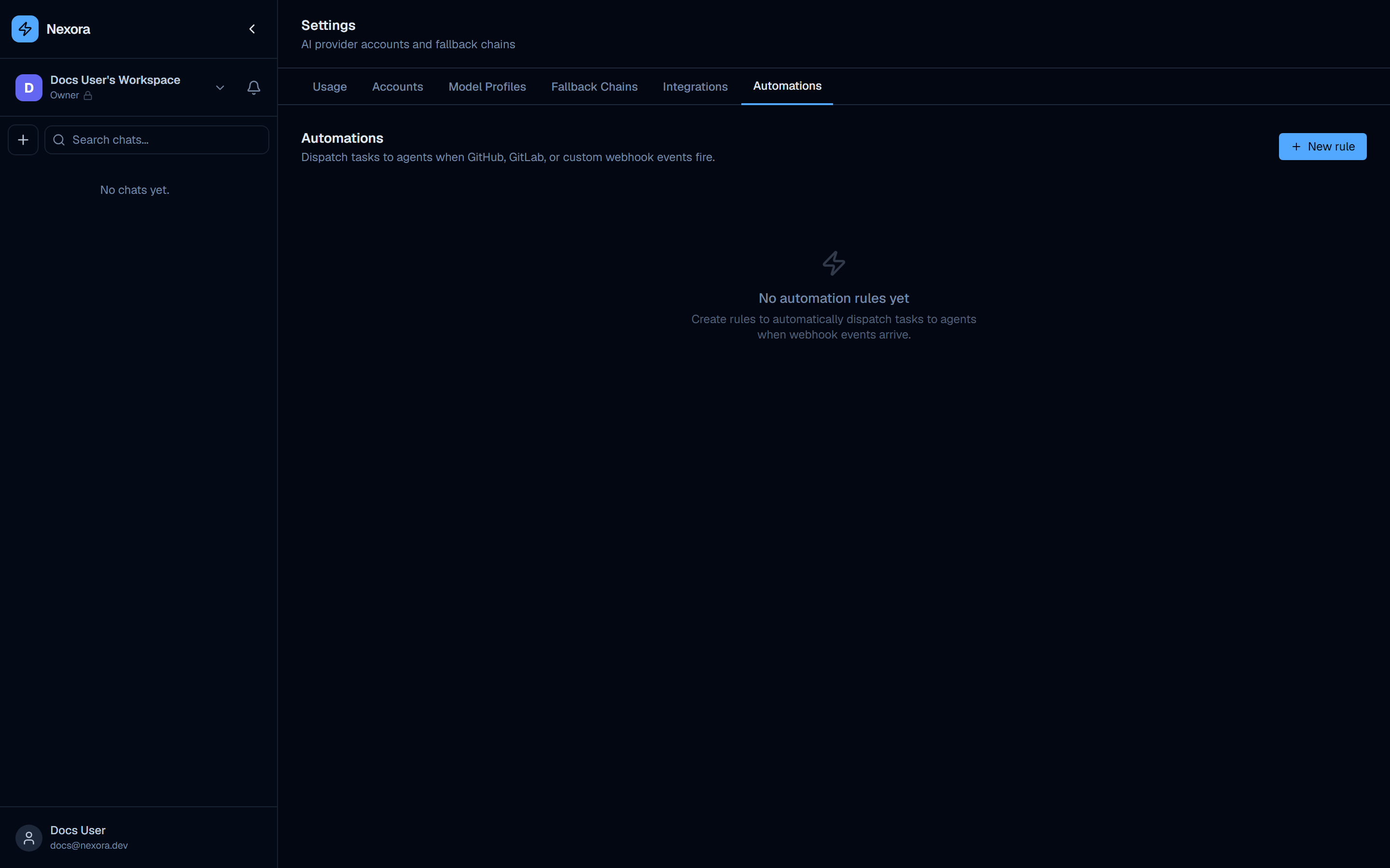 Settings Automations tab with rule configuration