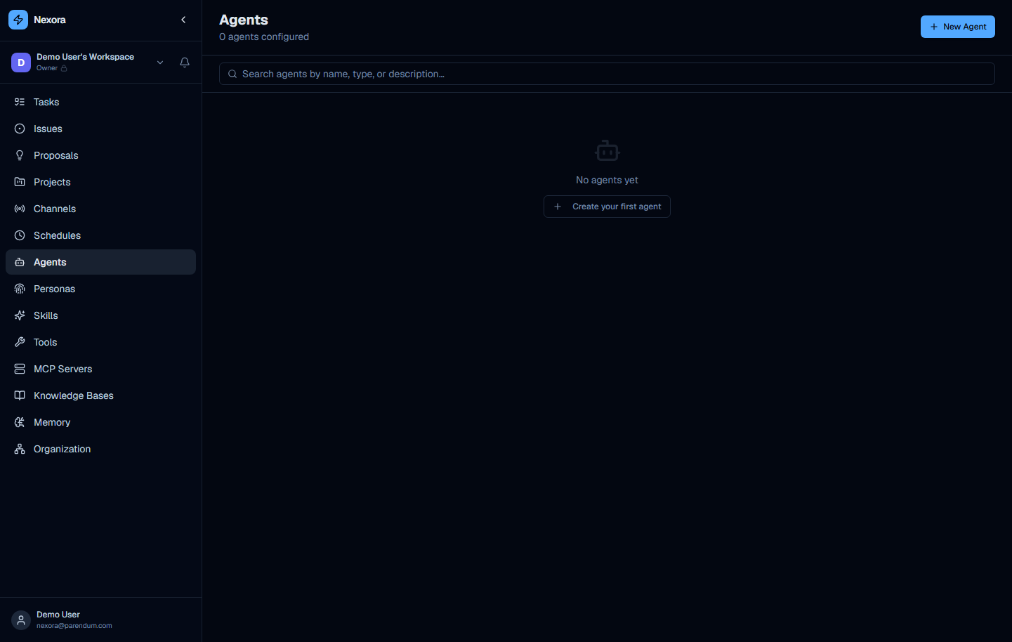 Agents list page showing the 8 built-in agents
