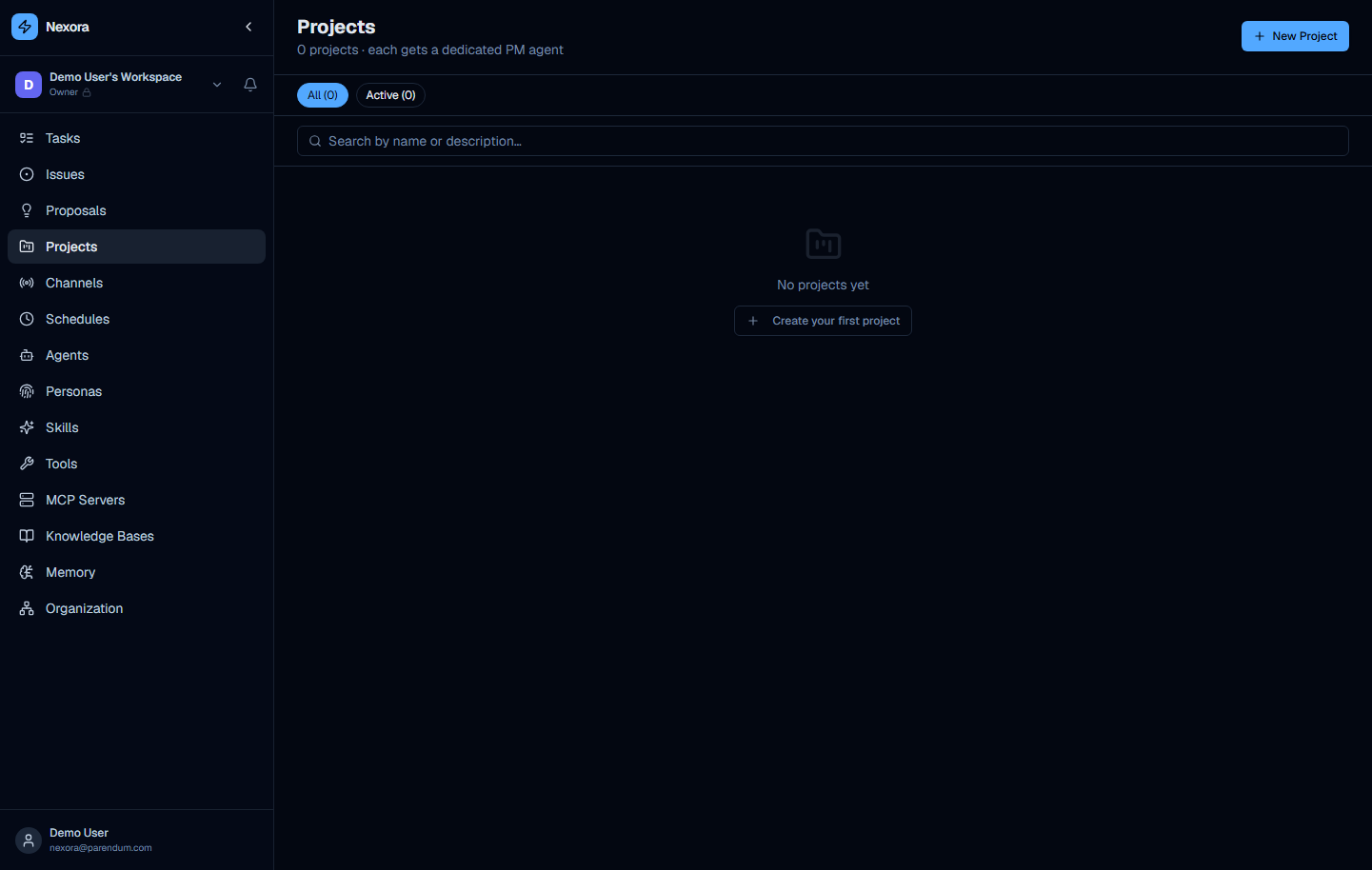 Projects page empty state