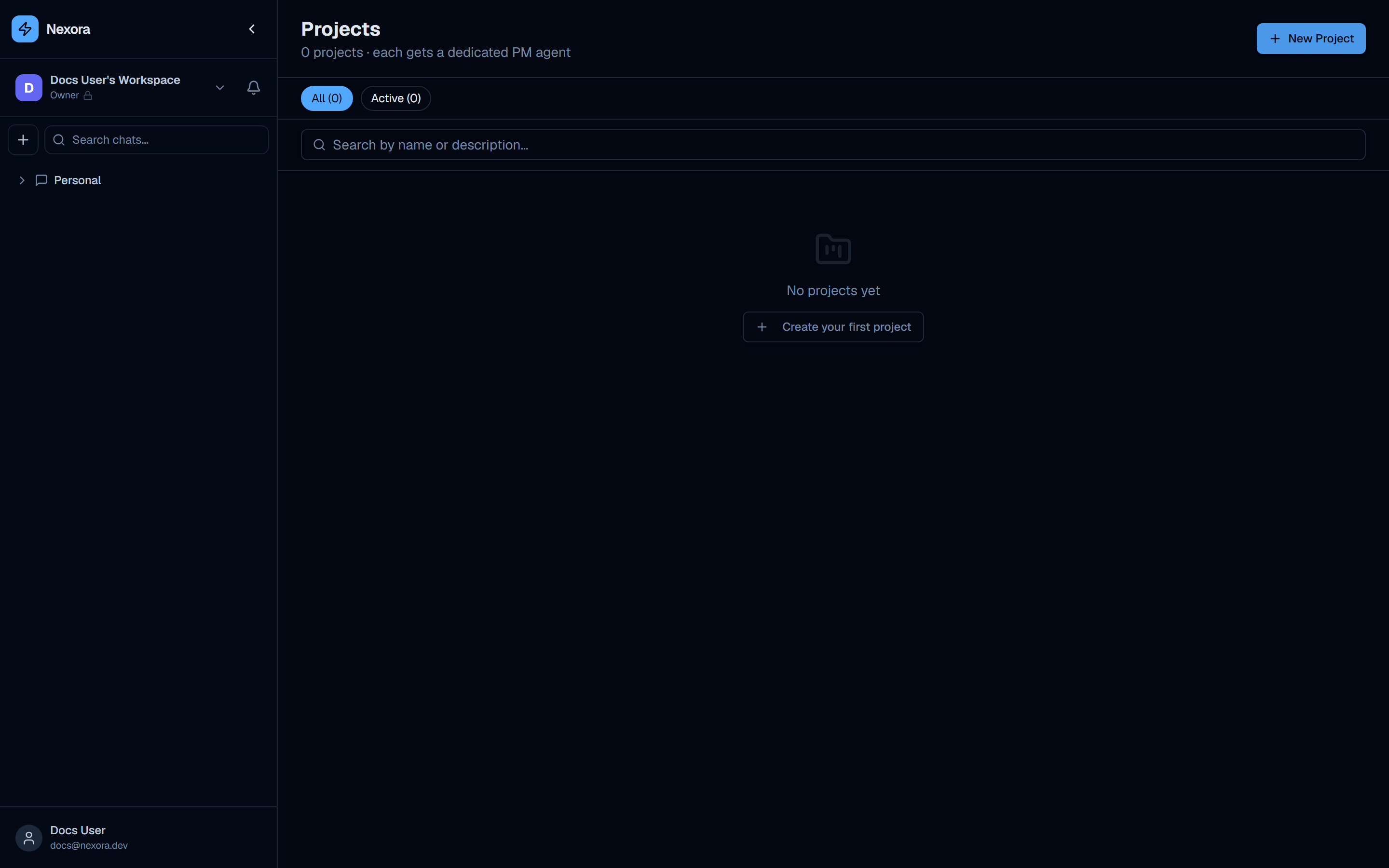 Projects page empty state