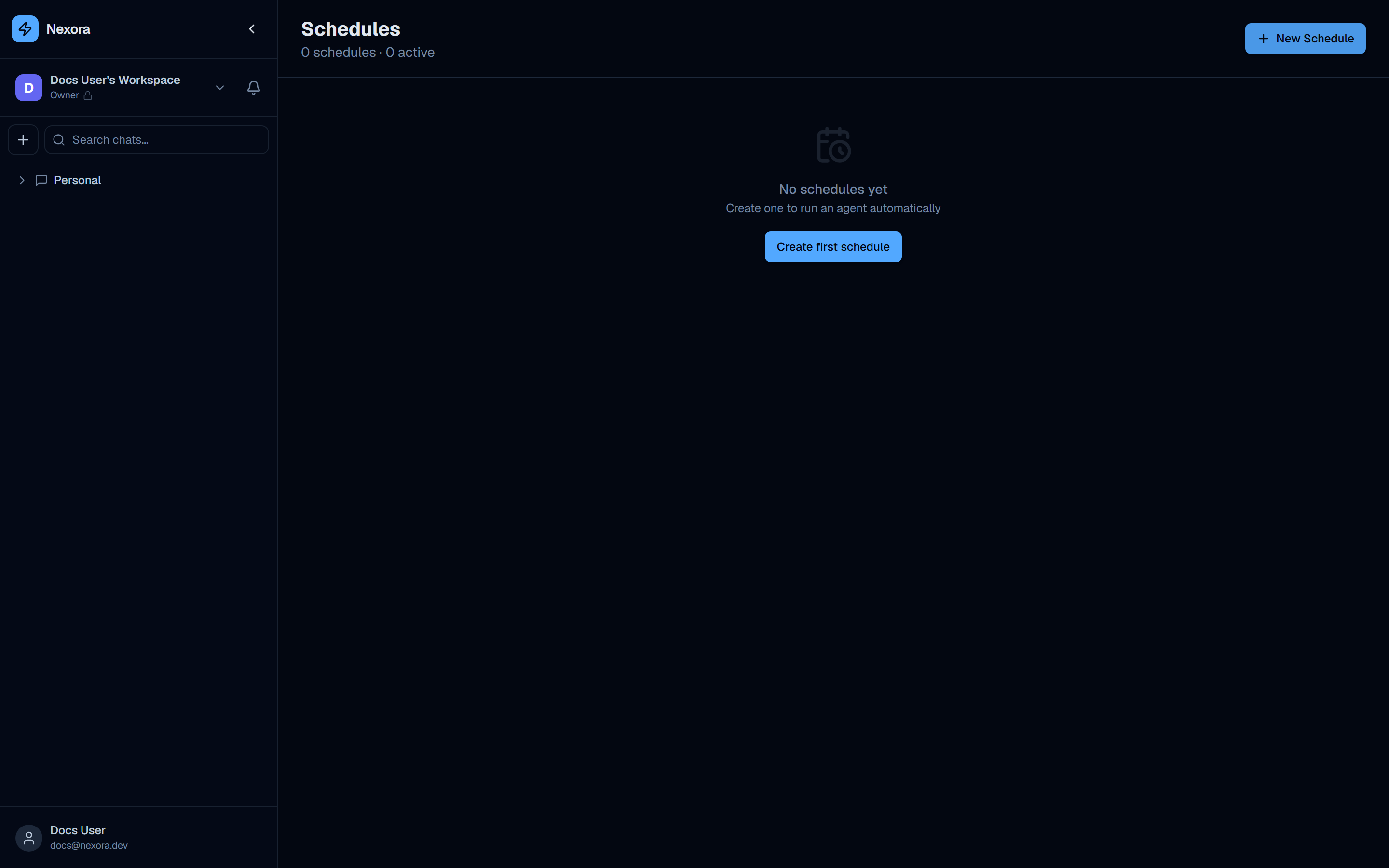 Schedules page showing list of scheduled tasks