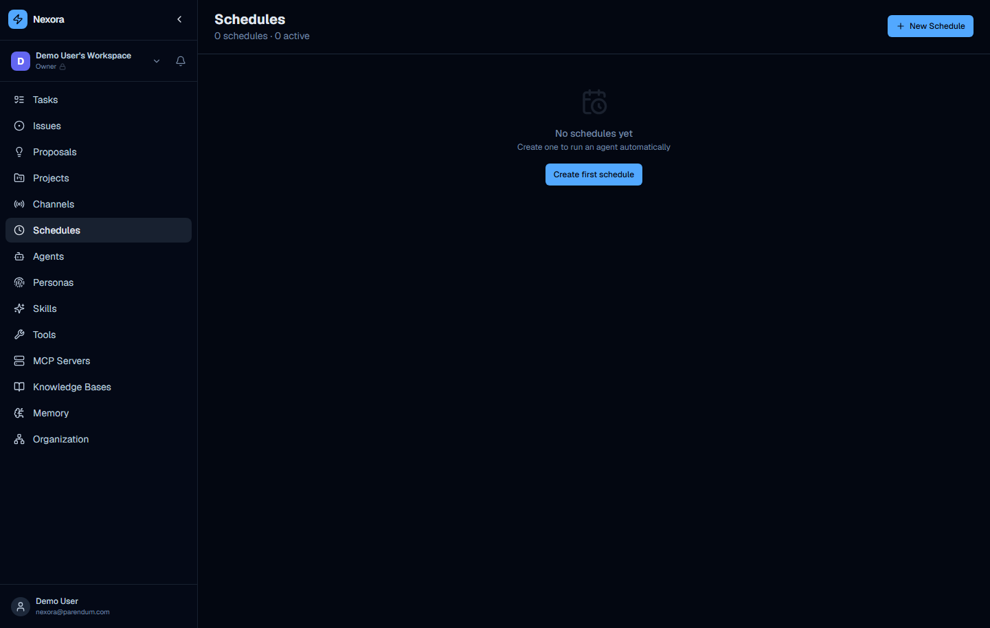 Schedules page showing list of scheduled tasks