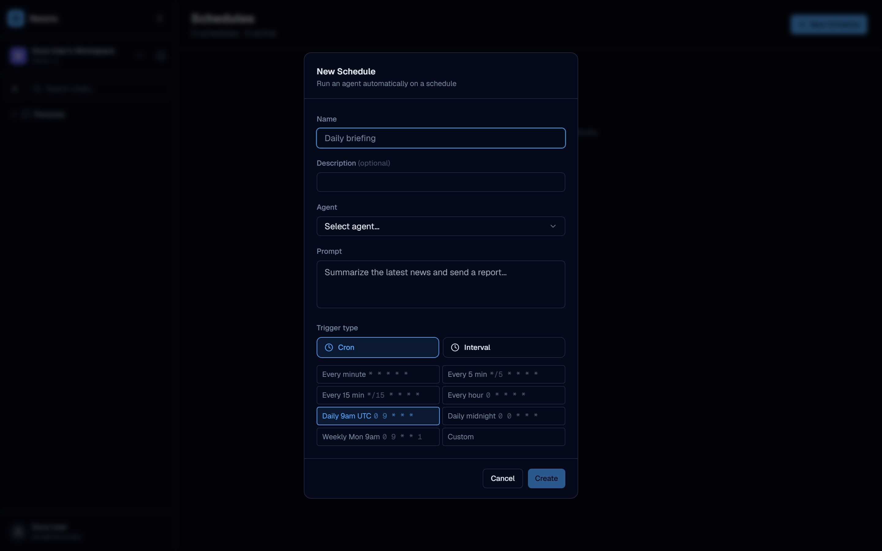 New Schedule modal