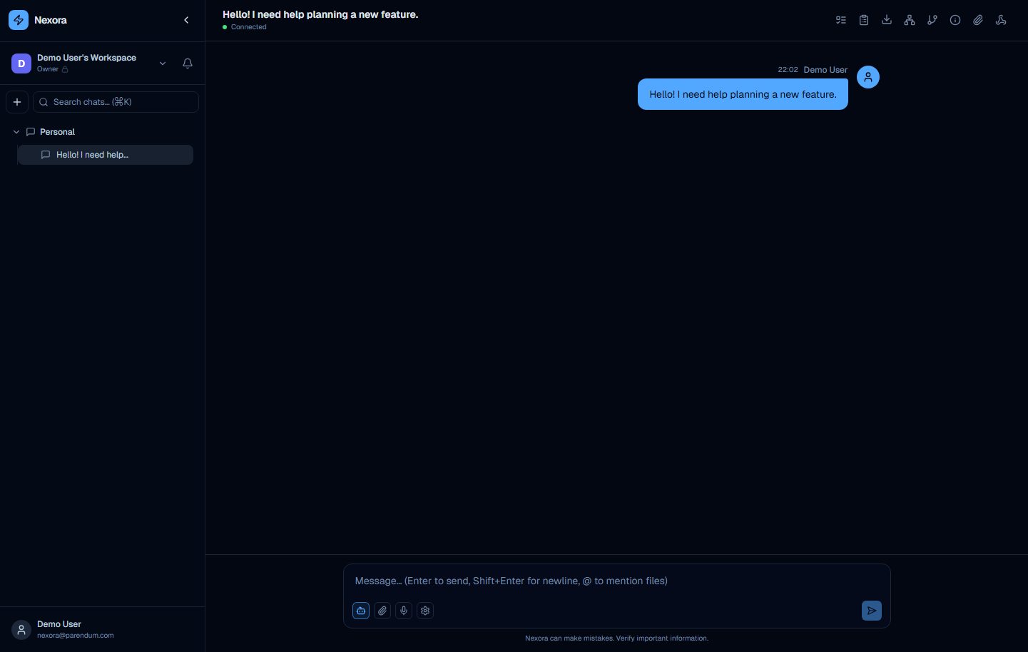 Full chat interface with a message in progress