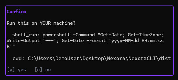 Local exec — per-command confirmation prompt