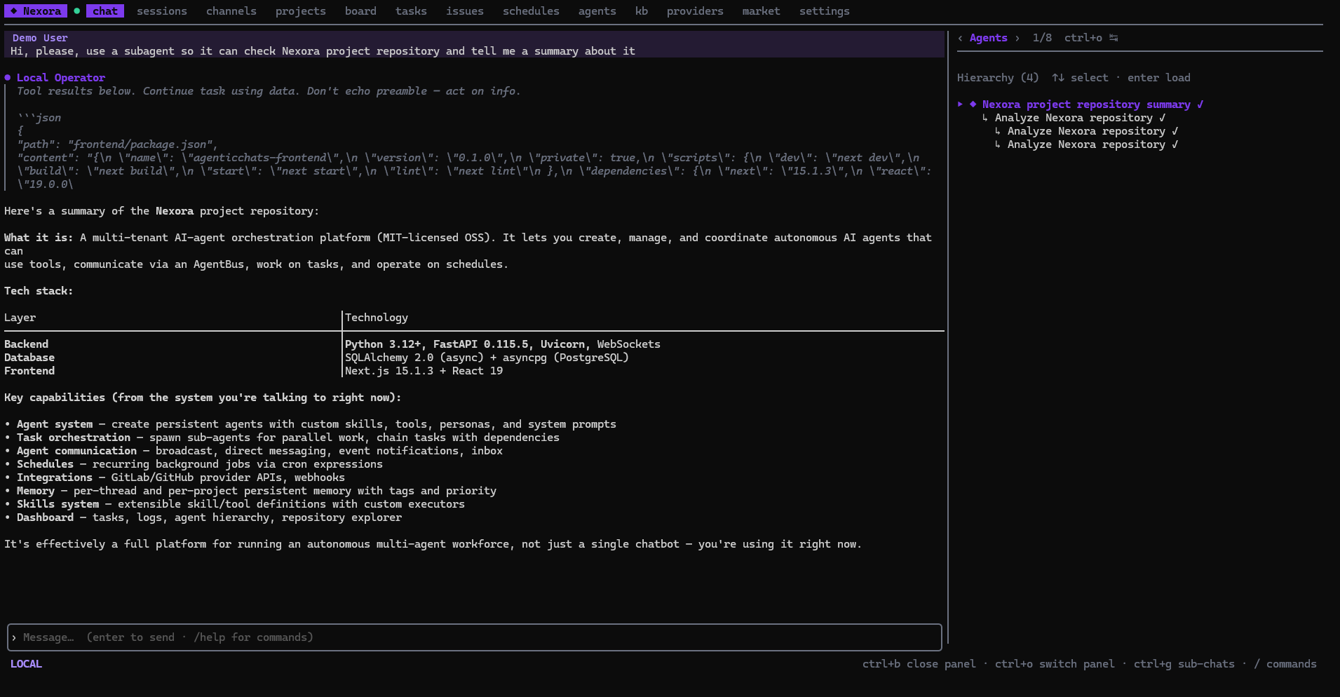 Expanded raw output of a completed local command